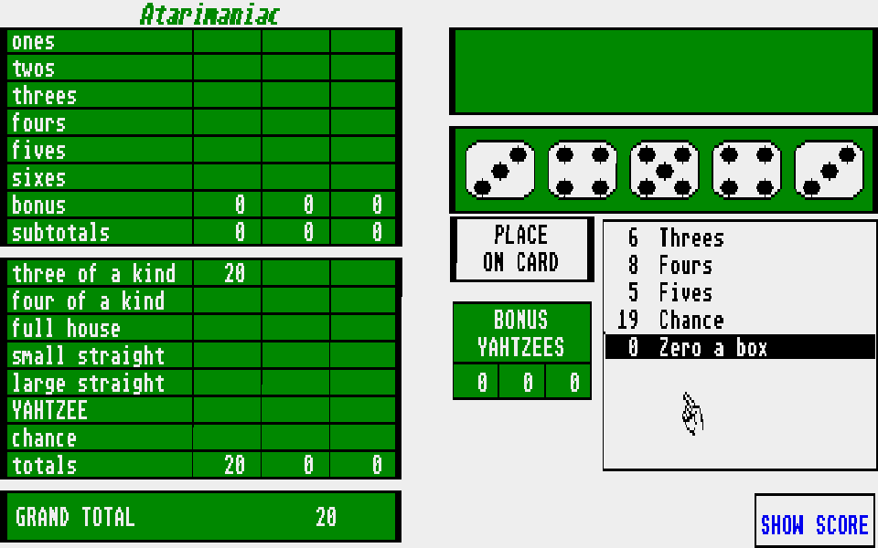 Triple Yahtzee Deluxe atari screenshot